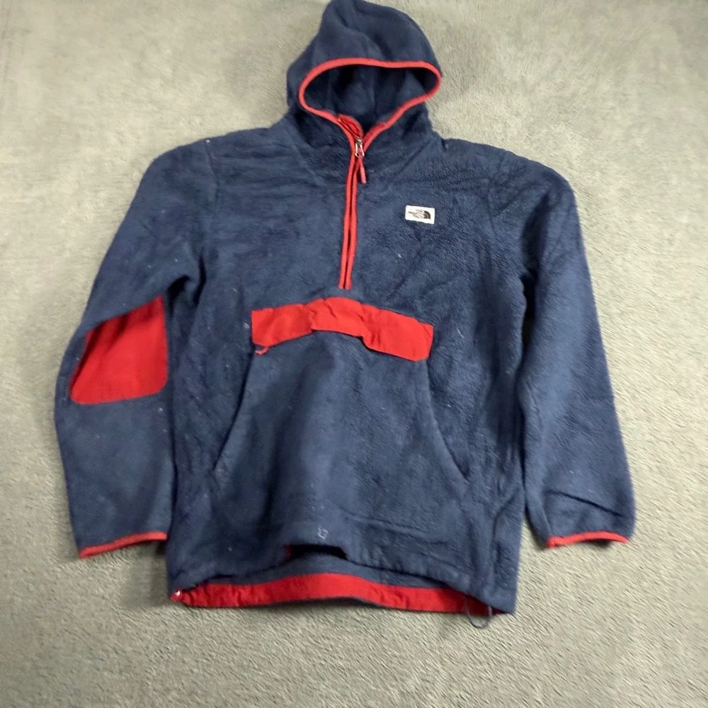 The North Face Mens TKA Kataka Quarter Zip Fleece Hoodie Navy Red Large